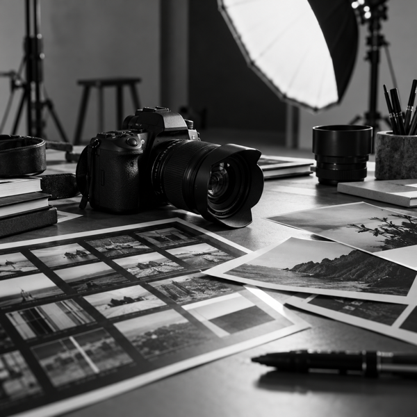 Professional photography camera and studio lighting